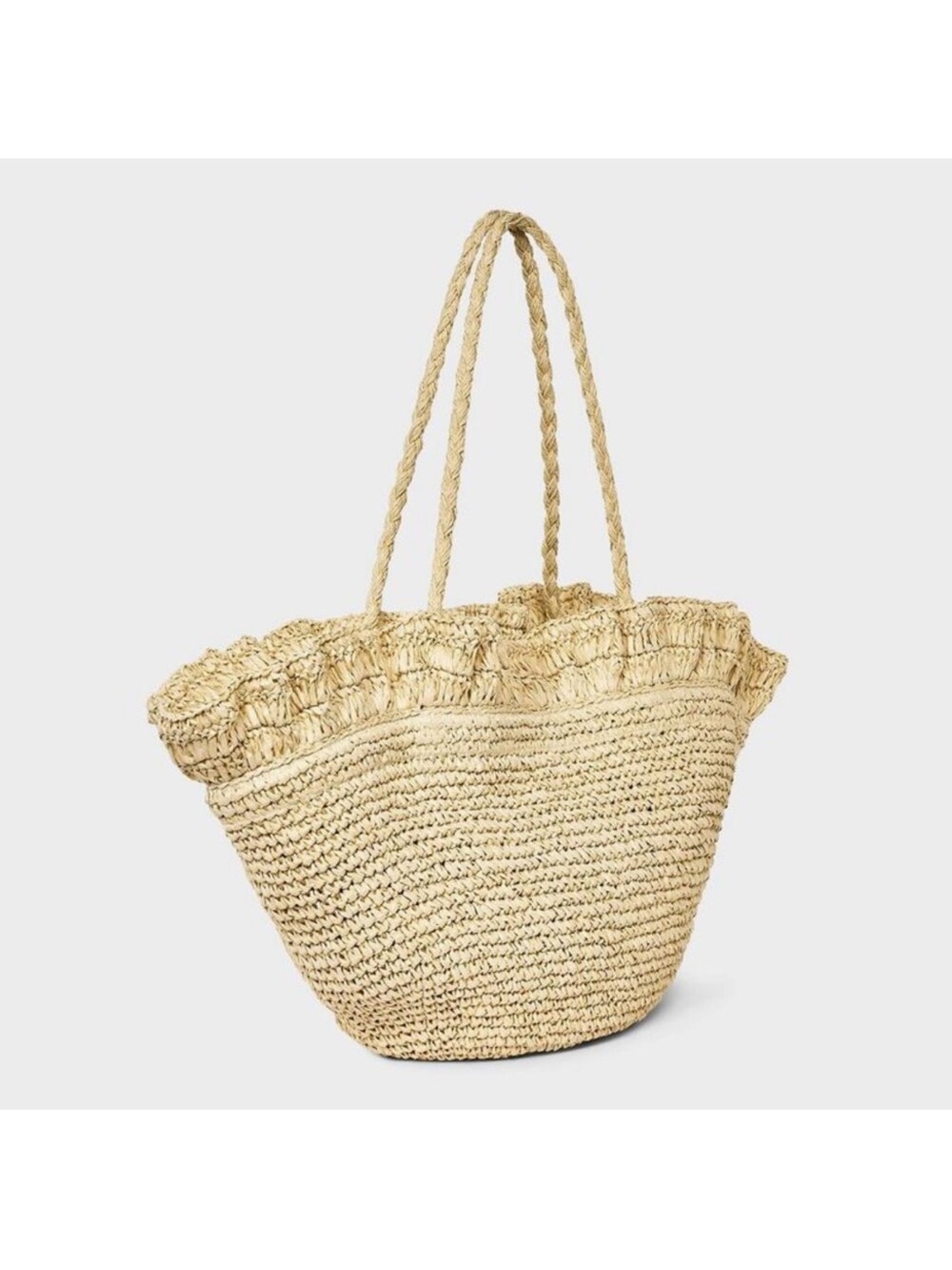 Target A New Day Straw Ruffle Crochet Fan Tote Bag NWT - Picture 2 of 5